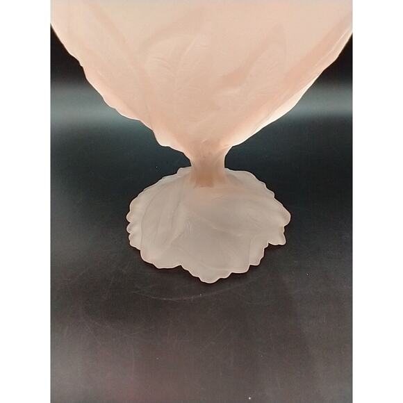 Vintage Imperial Lenox Pink Satin Frosted Glass Leaf Pedestal Candy Dish Marked - Picture 6 of 12